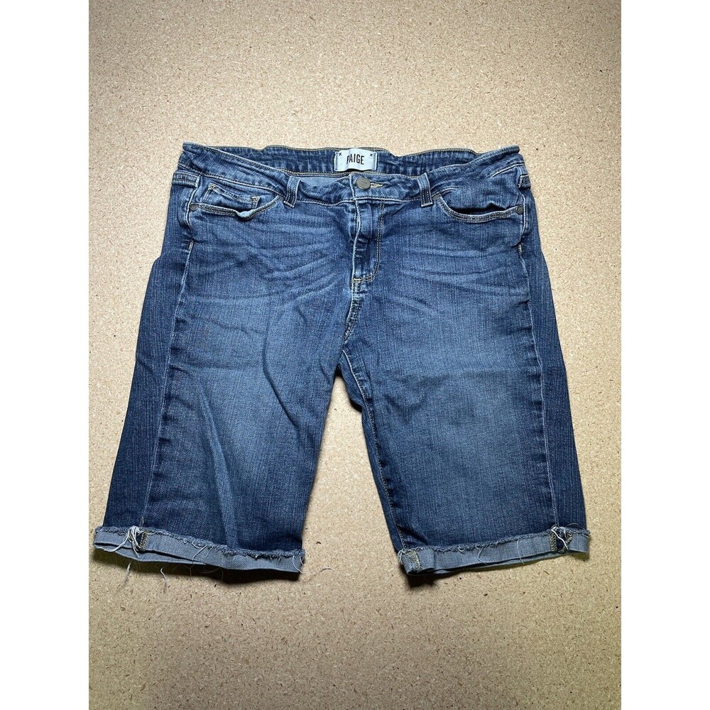 Paige Womens Blue Cotton Blend Pockets Flat Front Jax Knee Jean Shorts Size 30